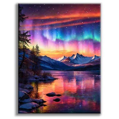 Offito Aurora Diamond Art Kits for Adults, 5D Starry Sky Lake Diamond Painting Kits for Beginners, Fantastic Landscapes DIY Full Drill Dots Gem Art Paint for Home Wall Decor 12 x 16 Inch
