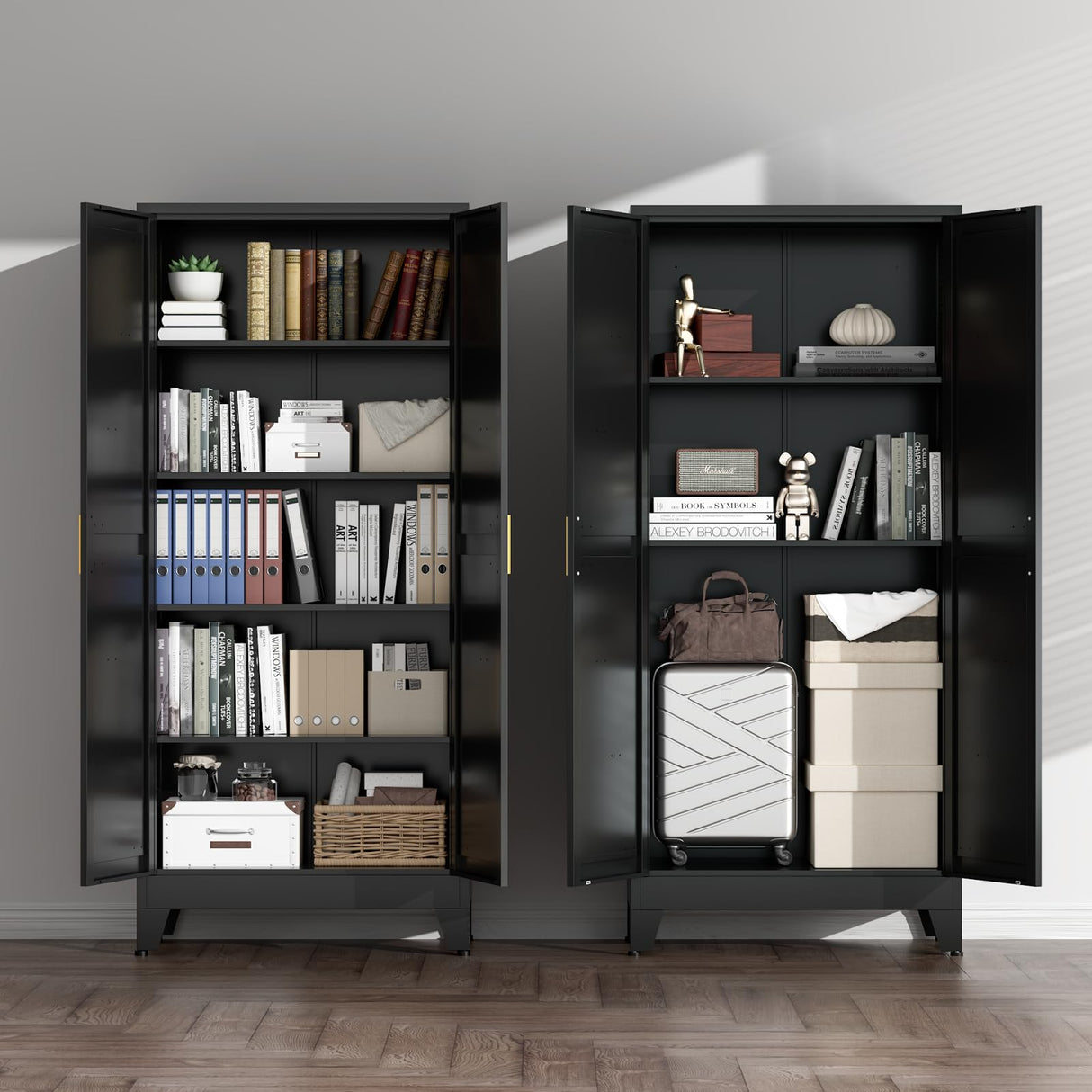 COFaR Black Farmhouse Storage Kitchen Pantry Cabinet with 2 Barn Door, 4 Adjustable Shelves and Legs, for Cupboard/Dining Room/Bathroom/Living Room/Office/Laundry Room (Black, 71" Farmhouse) COFaR