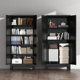 COFaR Black Farmhouse Storage Kitchen Pantry Cabinet with 2 Barn Door, 4 Adjustable Shelves and Legs, for Cupboard/Dining Room/Bathroom/Living Room/Office/Laundry Room (Black, 71" Farmhouse) COFaR