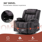 COMHOMA Recliner Chair,360° Swivel Rocker Glider Recliners with Cup Holders, Upholstered Fabric Rocking Chair for Adults,Manual Reclining Single Sofa for Living Room,Gray COMHOMA