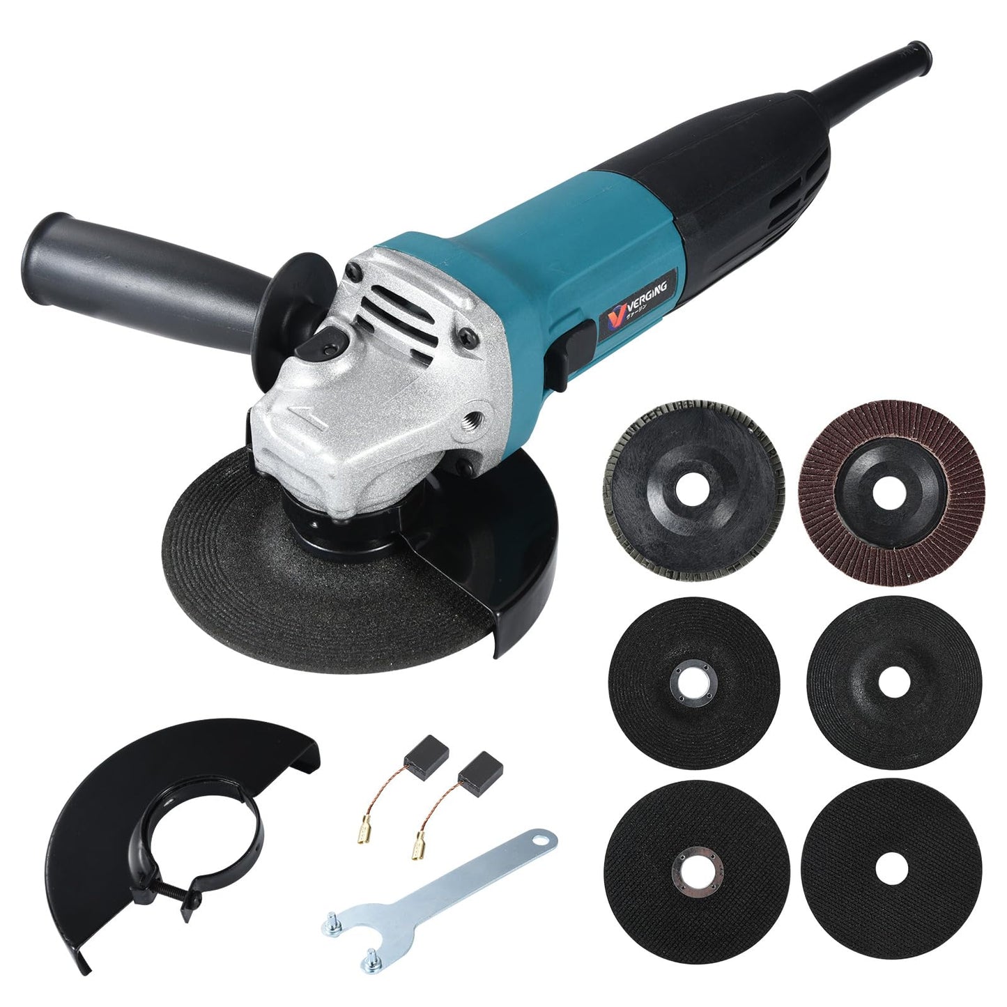 Angle Grinder Grinder Tool, Variable Speed Angle Grinder 4 1/2 Cut off Tool, Metal Cutter Grinder Tool with Grinding and Buffer Polishing Capabilities, 7.5Amp, Non-Slip Handle, and Auxiliary  - WoodArtSupply