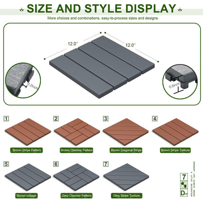 ZJT 44 Pack Plastic Interlocking Deck Tiles,44 sq.ft,12"x12"Indoor Outdoor Waterproof Patio Floor Decking Tiles All Weather Use for Balcony Backyard(Dark Grey Stripe)