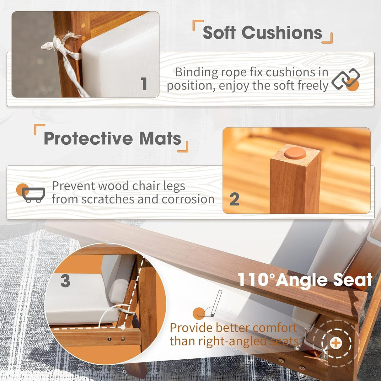 Devoko Patio Furniture 4 Piece Acacia Wood Outdoor Conversation Sofa Set with Table & Cushions Porch Chairs for Garden, Deck, Backyard, Natural Devoko