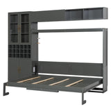 Merax Full Size Murphy Bed Wall Bed with Sofa, Shelves, USB & Light - Space Saving Foldable Bed for Small Apartments, Grey Merax