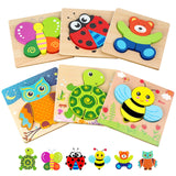 Toddler Puzzles, Wooden Jigsaw Animals Puzzles for 1 2 3 Year Old Girls Boys Toddlers, Educational Preschool Toys Gifts for Colors & Shapes Cognition Skill Learning LURLIN