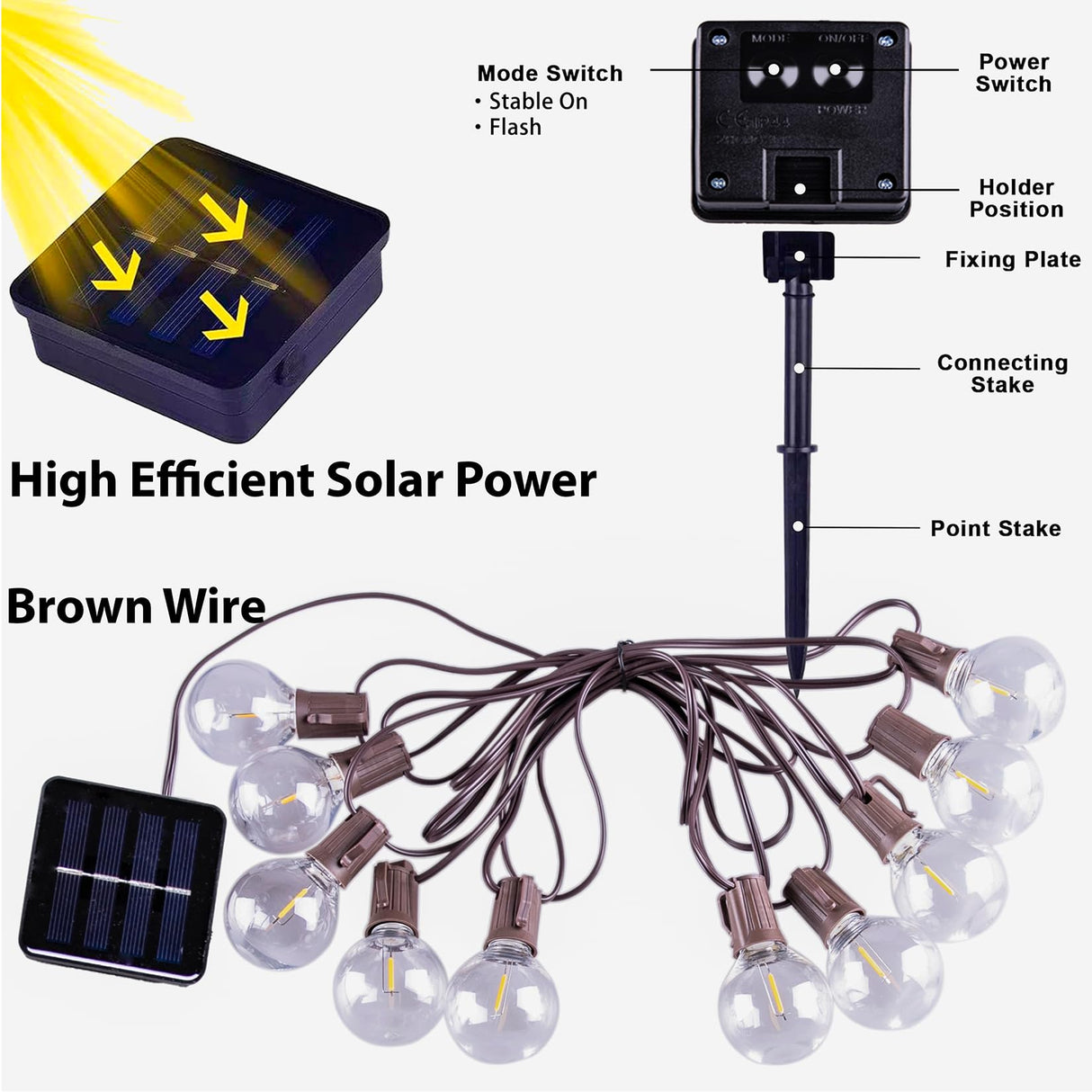 ALL FORTUNE Solar Outdoor String Lights, 15FT G50 Patio Lights String Waterproof with 10 Warm White LED Shatterproof Bulbs, Perfect for Garden, Backyard, Pergola, Party, Cafe, Camping Decoration ALL FORTUNE