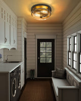 EAPUDUN Farmhouse Ceiling Light, Wooden Flush Mount Ceiling Light Fixtures with Clear Glass Shade, Retro 2-Light Ceiling Lamp for Hallway Entryway Bedroom Kitchen Dining Room FMA1443-FBDT EAPUDUN