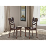 East West Furniture Lynfield Dining Room Ladder Back Solid Wood Seat Chairs, Set of 2, Cappuccino East West Furniture