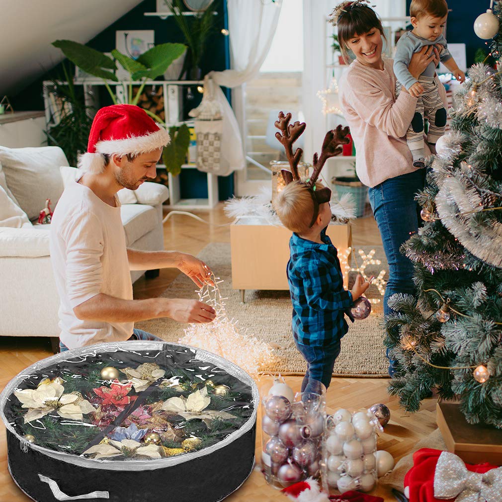 Primode Christmas Wreath Storage Bag 48" with Clear Window | Extra Large Garland Xmas Wreath Container | Durable 600D Oxford Material | XL Huge 48” Holiday Wreath Bags Box (Black)