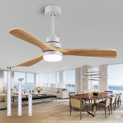 48" wooden ceiling fan with lighted remote control, indoor outdoor wooden ceiling fan, outdoor modern ceiling fan with 3 fan blades for patio, living room, farmhouse, etc (white + wood color)…