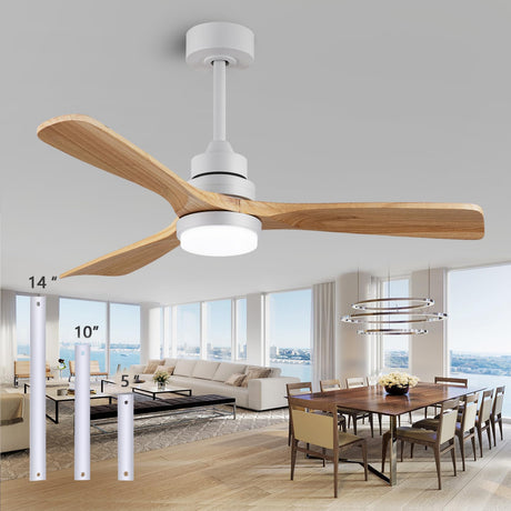 48" wooden ceiling fan with lighted remote control, indoor outdoor wooden ceiling fan, outdoor modern ceiling fan with 3 fan blades for patio, living room, farmhouse, etc (white + wood color)… dearnow