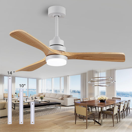 48" wooden ceiling fan with lighted remote control, indoor outdoor wooden ceiling fan, outdoor modern ceiling fan with 3 fan blades for patio, living room, farmhouse, etc (white + wood color)…