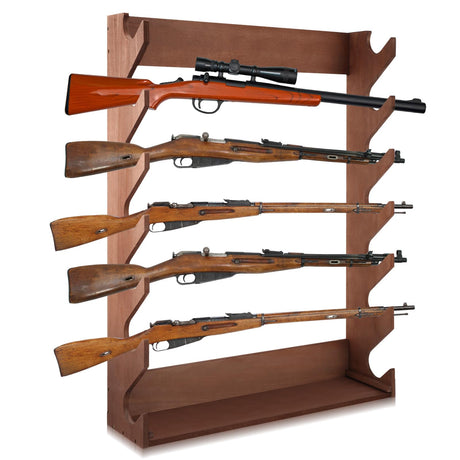 DoubleFill Gun Rack Storage Wooden Gun Rack Display Stand Wall Mount Indoor Holder for up to 7 Rifles or Shotguns Heavy Duty Wall Storage Display Rifle DoubleFill