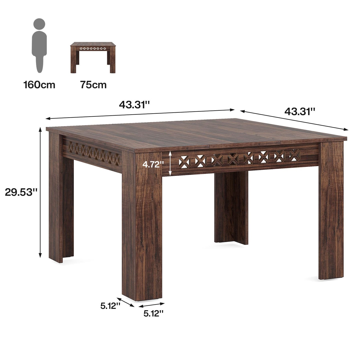 Tribesigns 43-Inch Square Conference Table for 4 People, Small Wooden Meeting Room Table for Conference Room Seminar Room Boardroom, Rustic Brown, Heavy Duty Legs - WoodArtSupply