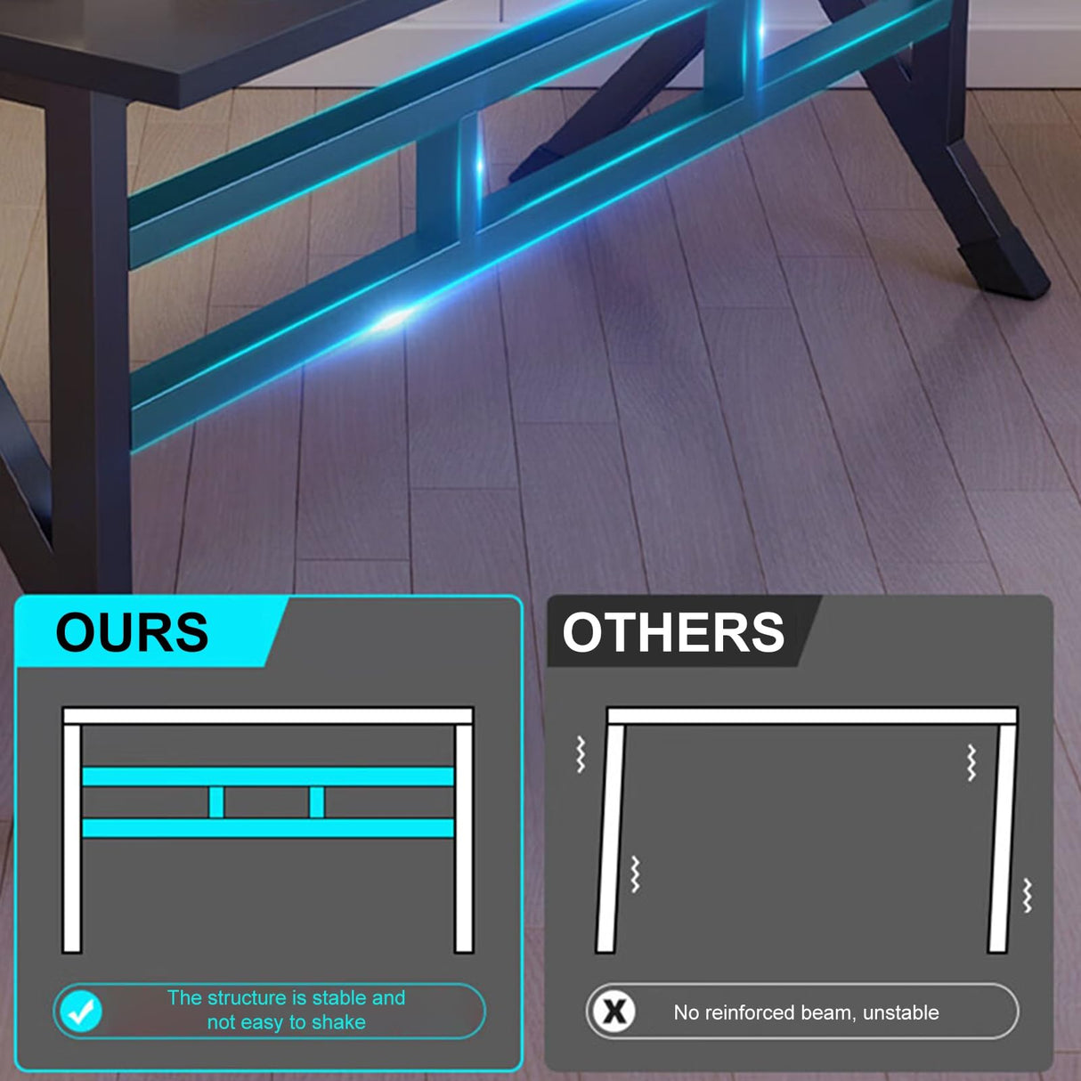 Gaming Desk Computer Desk for Bedroom, 40 Inch Gamer Workstation Sturdy Gaming Table with K-Shaped Steel Legs, Writing Desk with Wide Gaming Desktop Home Office Desk with Threading Holes 60x100cm GIFZES