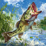 Vibrant Elegant Bass Fish 5D Diamond Art Painting Full Square Drill Diamond Art Painting by Number Kits for Adults Mosaic Cross Stitch for Wall Decor 14x14in(2) WoodArtSupply