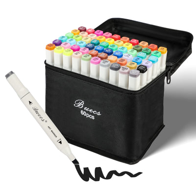 Buecs Alcohol Markers: Double Tipped Art Marker, 60 Count, suitable for Adults Artists Painting, Coloring Drawing Sketching, Multicolor