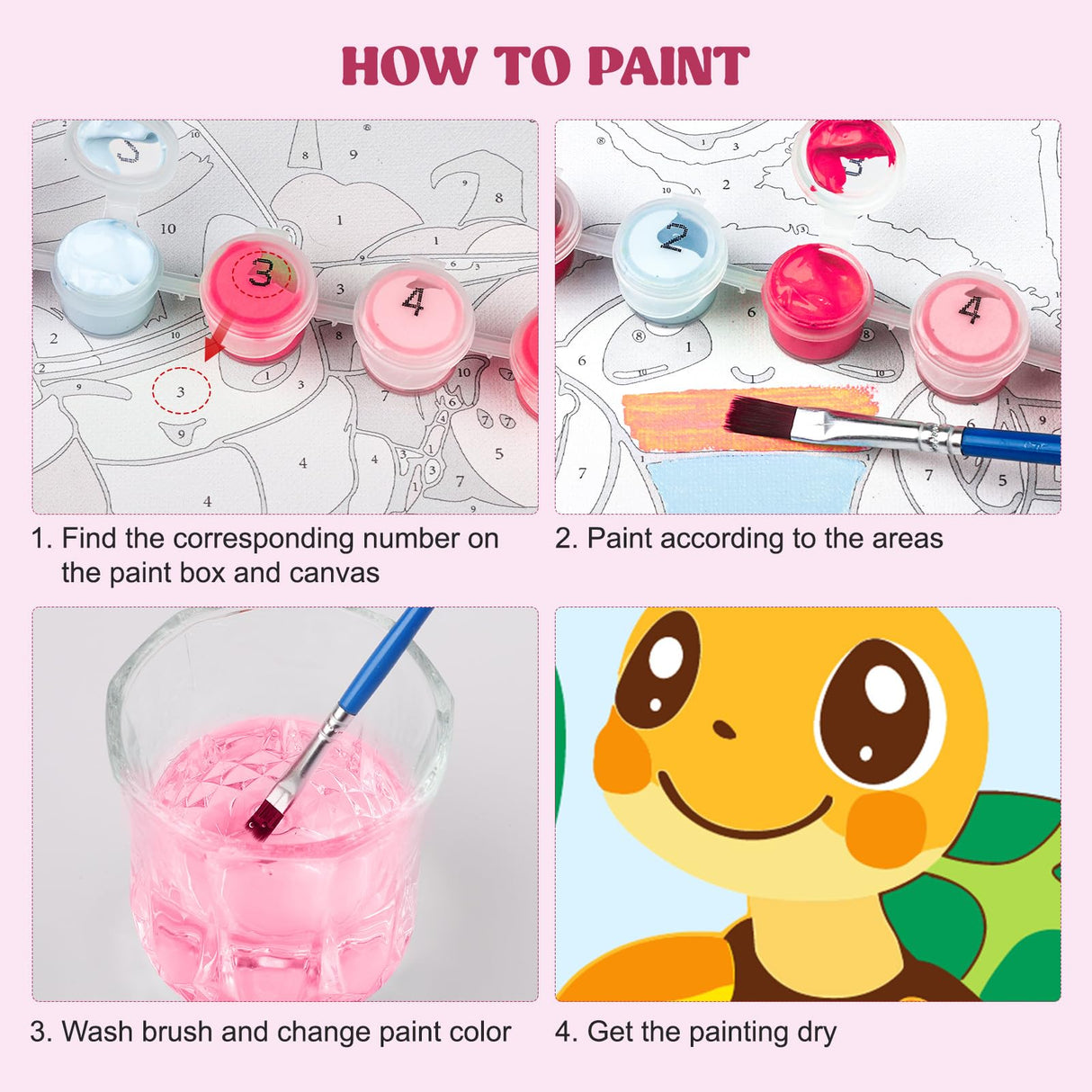 MXJSUA Framed 4 Pack Cute Animals Paint by Numbers Kit, DIY Paint by Number Kits for Kids Ages 6-12, Paint by Numbers Kits for Children Beginner, Acrylic Oil Painting for Home Wall Decor (8x8inch) MXJSUA