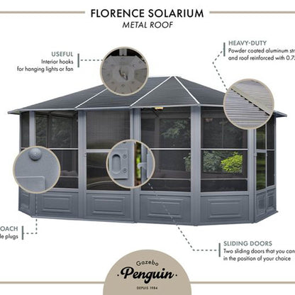 Gazebo Penguin Florence - Solarium 12x12 Metal Roof - WoodArtSupply