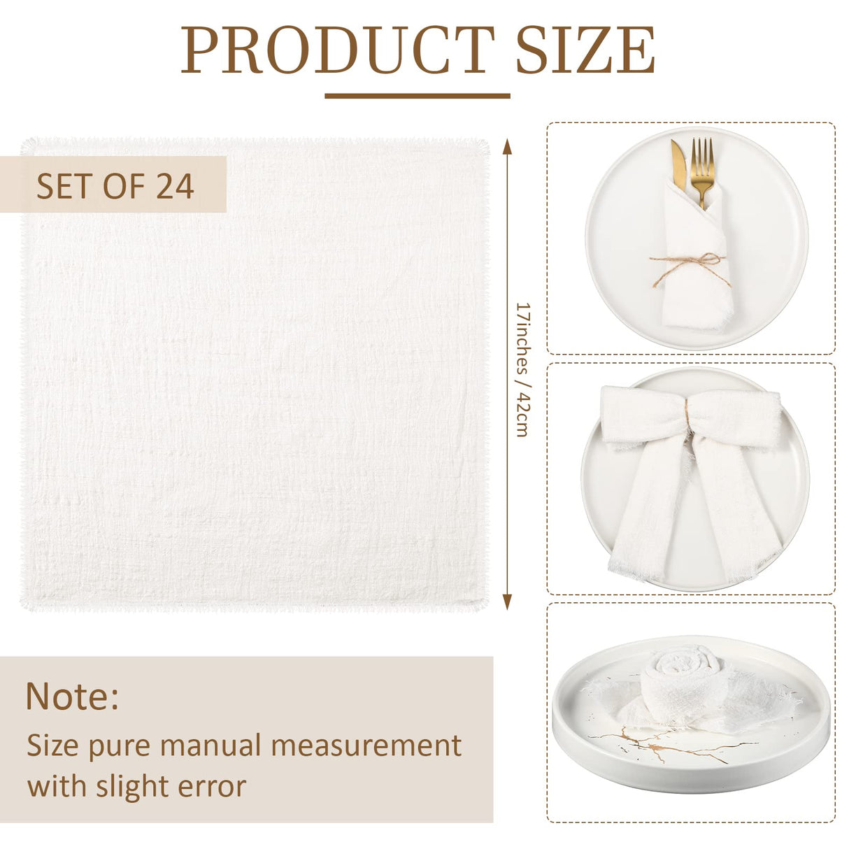 24 Pcs Fringe Napkins Bulk Cloth Cotton Soft Handmade 17 x 17 Inch Rustic Reusable Washable Festive Square Table Napkins with Fringe for Parties Wedding Restaurant Rustic Table Accessory (White) Preboun