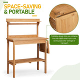 Outdoor Garden Potting Bench Table, Wooden Horticulture Planting Worstation with Metal Tabletop, 2 Drawers, Storage Shelf, 3 Hooks, Natural Wood (115 * 45.5 * 130CM) Generic