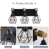 Farmhouse Vanity Light for Bathroom, 3-Light Wood Bathroom Vanity Light Fixtures Over Mirror, Rustic Sconces Wall Lighting with Metal Lampshade for Living Room, Bedroom, Hallway VbiTmn
