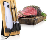 SERRATED CARVING ELECTRIC KNIFE SET By Chef PRO, With Wooden Storage Block, 2 Interchangeable Stainless-Steel Blades, Precise Cutting and Carving of Meats, Fruits, Breads, Comfortable Design, White Chef Pro