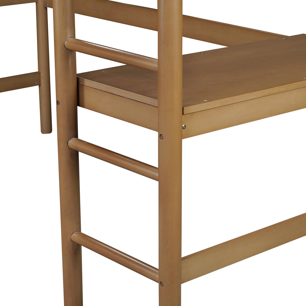 KEIKI Twin Size Loft Bed with Desk, Rubber Wood Bunk Bed with Ladder & Guardrails, Teddy Fleece Fabric Headboard/Footboard, Small Space, Natural KEIKI