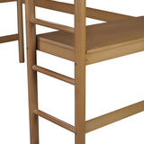 KEIKI Twin Size Loft Bed with Desk, Rubber Wood Bunk Bed with Ladder & Guardrails, Teddy Fleece Fabric Headboard/Footboard, Small Space, Natural KEIKI