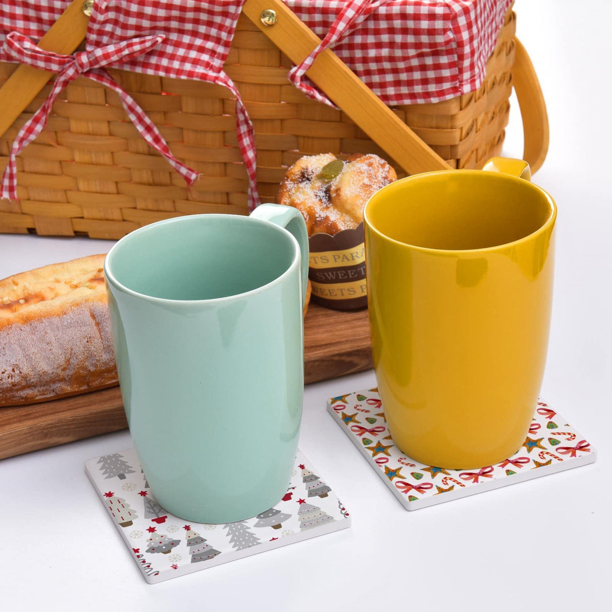 COYMOS 24 Pcs Ceramic Tiles for Crafts Ceramic Coasters for Crafts Blank White Unglazed Ceramic Tile for Painting, Alcohol Ink, Acrylic Pouring - DIY Coaster - Cork Backing Pads Included (4x4 inch) COYMOS