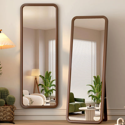 LVSOMT 63"×22" Solid Wooden Full Length Mirror, Wood Full Body Mirror, Large Standing Floor Mirror, Stand-up or Wall-Mounted, Dressing Mirror for Bedroom, Rustic Mirror, Walnut
