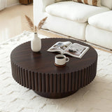Rovibek Fluted Round Coffee Table, 31.5" Modern Wooden Coffee Table with Fluted Base, Circle Accent Center Table for Living Room Apartment Office Small Space, Easy Assembly (Brown) Rovibek