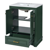 Merax 24" Bathroom Vanity with Sink, Modern Wood Bathroom Vanity Storage Cabinet with Adjustable Shelf and 1 Bottom Drawer, Solid Wood Frame, Ceramic Sink Top Merax