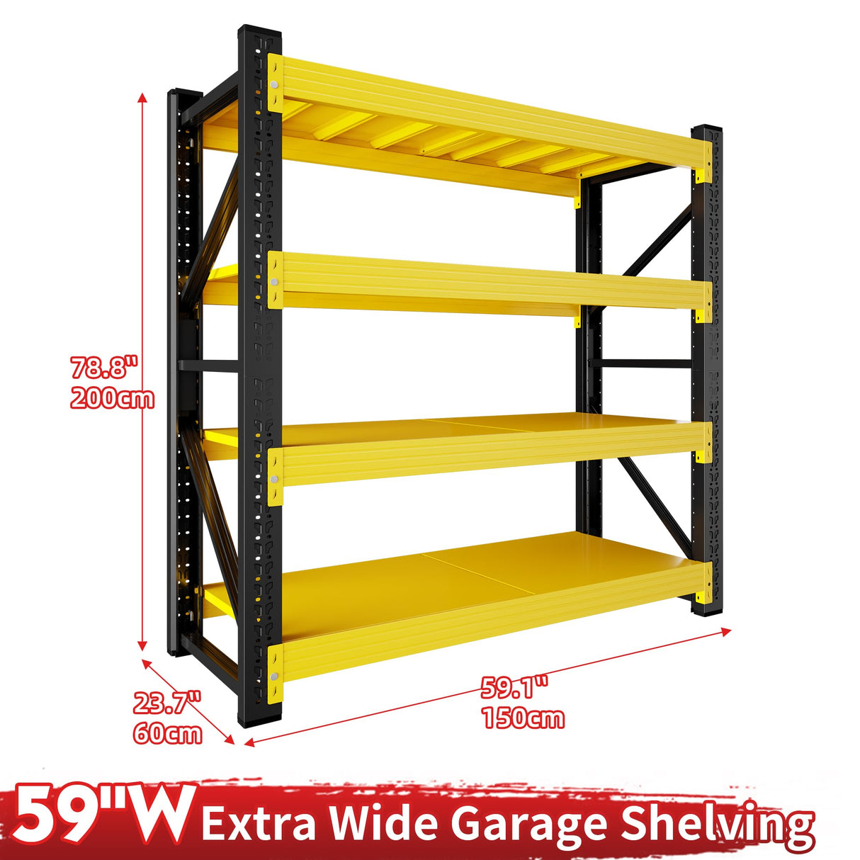 CXUZCZ 5000LBS Heavy Duty Garage Shelving 59" W Garage Storage Shelves 4-Tier Metal Adjustable Shelf Unit Storage Rack for Basement Supermarket Warehouse 59" W x 24" D x 78" H Yellow CXUZCZ