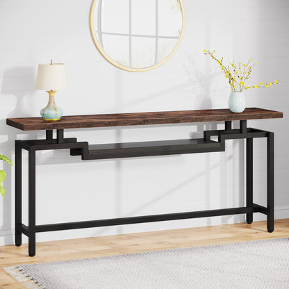 Tribesigns 70 inch Sofa Table, Narrow Long Console Table with 2 Tiers, Industiral TV Console Behind Couch Table with Storage for Entryway, Living Room, Brown & Black - WoodArtSupply