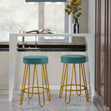 Yaheetech Bar Stools Set of 4, Velvet Round Counter Stools, Backless Counter Height Bar Chairs with Golden Legs for Kitchen Dining Room Pub Cafe, Peacock Blue Yaheetech