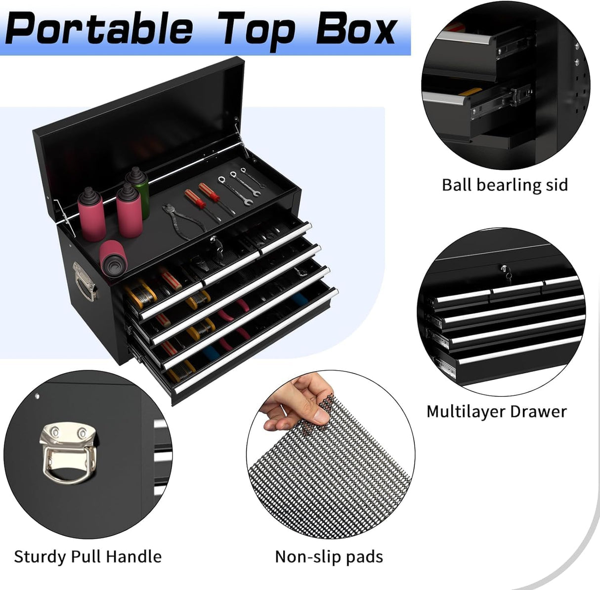 OAKANDO 8 Drawer Rolling Tool Chest, High Capacity Tool Box with Lockable Wheels and Drawers, 2 in 1 Portable Toolbox Organizer Storage Cabinet for Garage, Warehouse, Repair Shop, Black OAKANDO