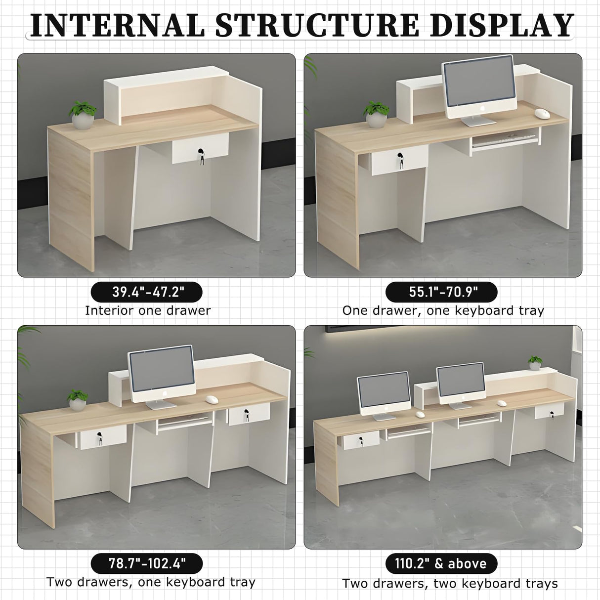 L-Shaped Reception Desk with Counter, Lockable Drawers & Storage, Modern Front Desk Reception Counter 47–118 Inch, Office Salon Checkout Receptionist Desk Wood + White Right 78.7 x 23.6 x 39.4 in Tazyee