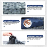 Lviden 6 Pieces Wicker Patio Furniture Sets Outdoor Conversation Set PE Rattan Sectional Sofa Couch with Storage Table and Royal Blue Cushions Lviden