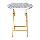 EMMA + OLIVER Ciel Three Piece Folding Bistro Set - Navy and White PE Rattan - Natural Finish Metal Frames - Indoor/Outdoor Use EMMA + OLIVER
