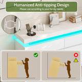 White Dresser with LED Lights,6 Drawer Dresser for Bedroom Sliding Desktop and Power Outlet Modern Wood Chest of Drawers for Closet Organizer Cabinet for Bedroom, Living Room, Entryway, Hallway Vipbear