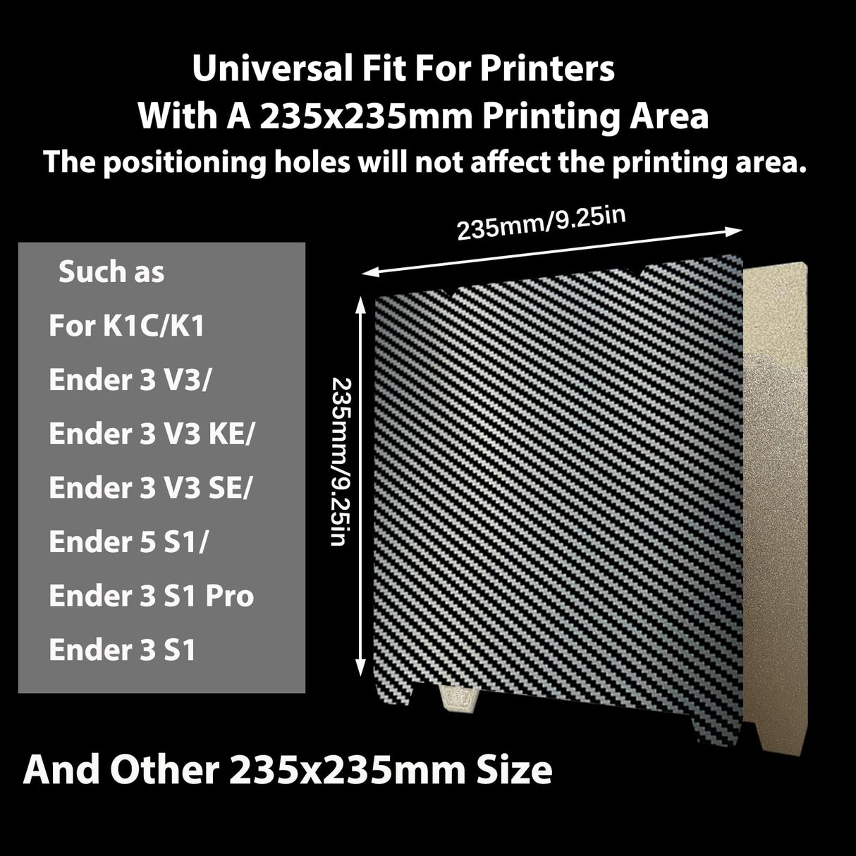 Sahvaim Carbon Fiber PET+Textured PEI 235X235mm K1C K1 Build Plate,3D Printer Platform for Creality K1/ K1C/Ender-3 S1/Ender 5 S1/Ender 3 S1 Pro/Ender V3 KE/Ender3 V3 SE(Without Magnetic Base) SAHVAIM