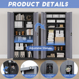 Yizosh Metal Garage Storage Cabinet with Lock, 72" Locking Tool Cabinet with 2 Doors and 5 Shelves, Tall Steel Cabinet for Garage, Heavy Duty File Cabinet for Office, School (Gray Black) Yizosh