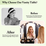 SAYMA Vanity Desk with LED Light and Mirrors, Makeup Table Set with 5 Sliding Drawers & 2 Shelves, 3 Color Lighting Modes and Soft Cushioned Stool for Bedroom, Bathroom (Black) SAYMA