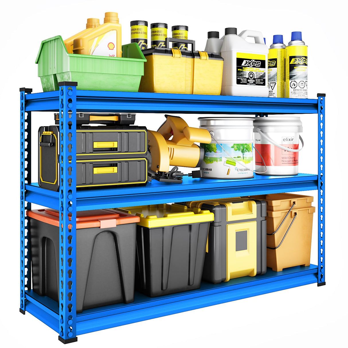 SDXYSTCE 48" W Garage Shelving Heavy Duty, 1500LBS Loads Adjustable Garage Storage Shelves, 3-Tier Metal Shelving Units and Storage Racks, Industrial Utility Shelf,48" Wx18 Dx39 H, Blue SDXYSTCE