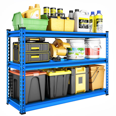 SDXYSTCE 48" W Garage Shelving Heavy Duty, 1500LBS Loads Adjustable Garage Storage Shelves, 3-Tier Metal Shelving Units and Storage Racks, Industrial Utility Shelf,48" Wx18 Dx39 H, Blue SDXYSTCE