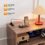 VINGLI Record Player Stand with Open Vinyl Storage, Mid-Century Album Storage Table with LED Light up to 300 Albums, Vinyl Record Player Shelf with Power Outlet for Living Room, Walnut VINGLI