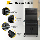 Goplus Tool Chest, 6 Drawers 3-in-1 Extra Large Tool Storage Cabinet with 4” Universal Lockable Wheels, Auto Lock, Protective Liner, Heavy Duty Rolling Tool Box for Garage, Workshop (28” x 13” x 53”) Goplus