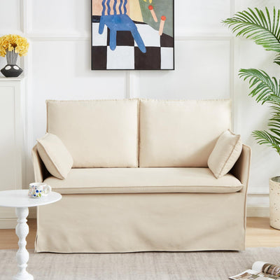 Sivoey Slipcovered Loveseat Sofa, 52" Small Couch with Throw Pillows, Single Seat Cushion, Easy Assembly, Modern Loveseat Sofa for Living Room, Office, Apartment, Small Space, Beige