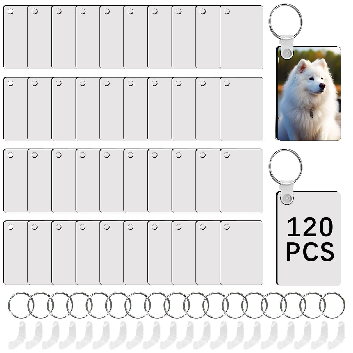 LaiHiulaan 120 Pcs Sublimation Keychain Blanks Rectangle Bulk Products Double Sides 40 MDF Sublimation Keychains Blank with 80 Rings and Clips Heat Transfer for Craft LaiHiulaan